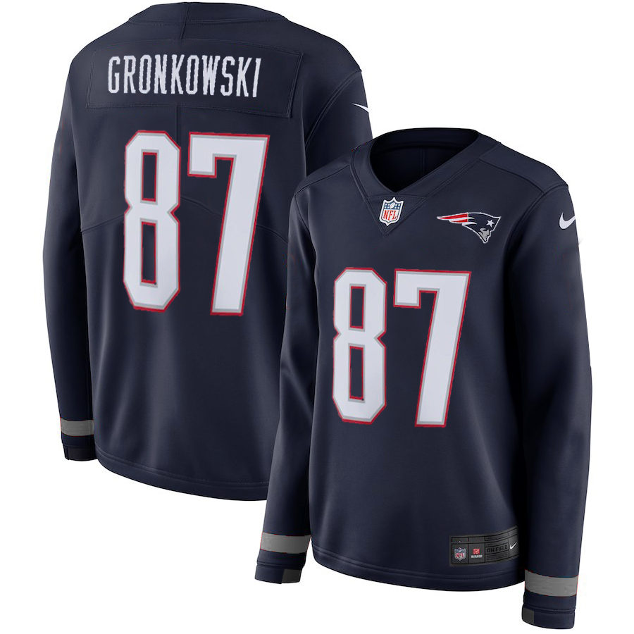 Women New England Patriots #87 Gronkowski blue Limited NFL Nike Therma Long Sleeve Jersey
